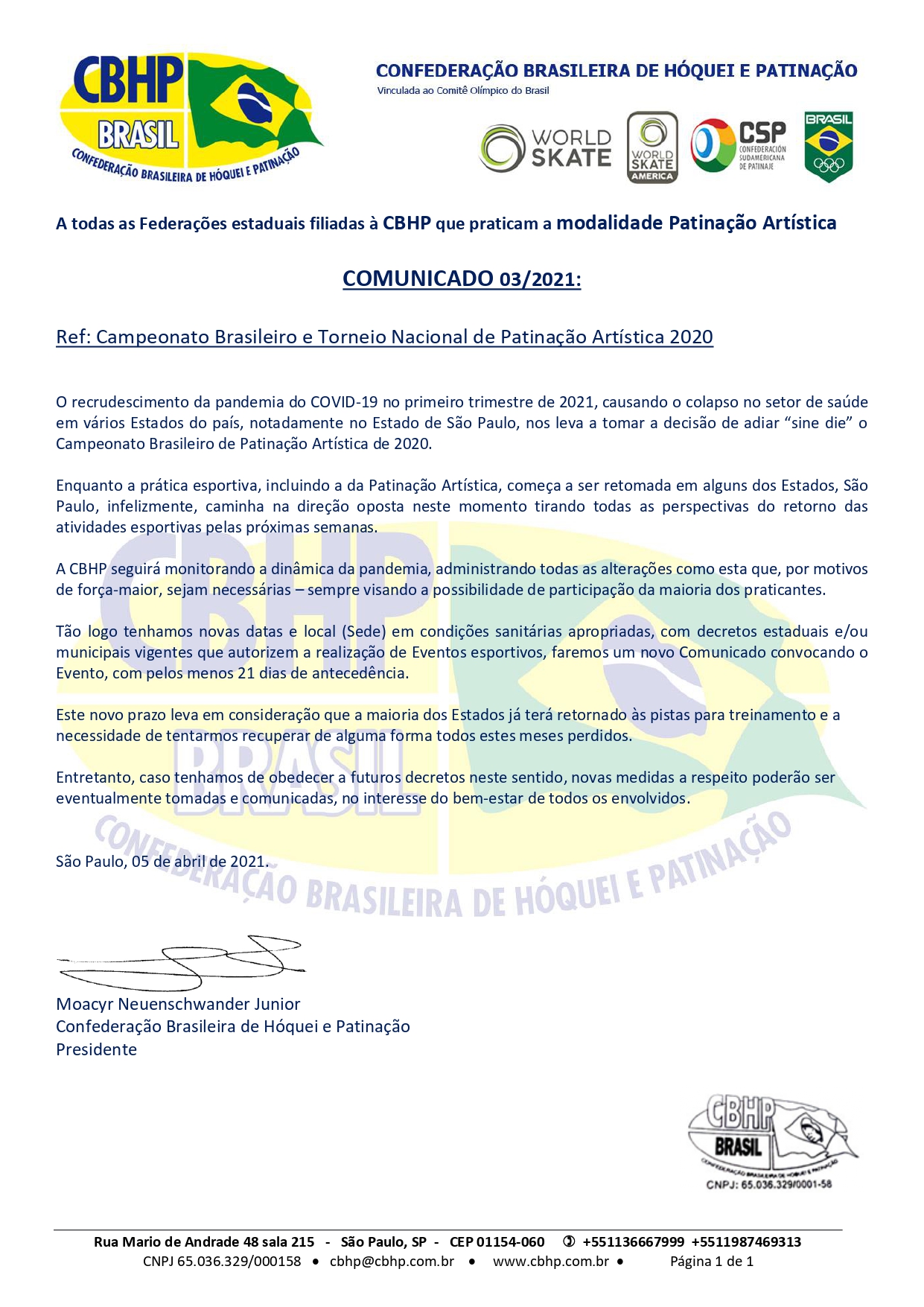 Comunicado Adiamento 